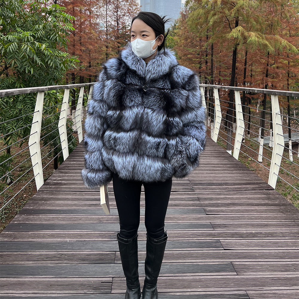 Ladies Winter Real Fox Fur Coat Luxury Silver Fox Fur Jacket With Best Quality Women Genuine Fox Fur Coats