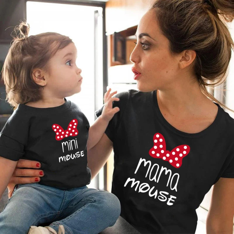 Cotton Family Matching Clothes Outfits Mother and Daughter T-Shirt  Mommy and Me Clothes Lovely Blouse Kids Baby Girl Boys Look