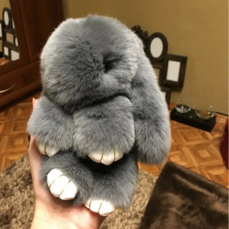 Fluffy Real Rabbit Fur Pompon Bunny Keychain Women Cute Girls Rabbit on Bag Trinket Jewelry New Year Toy Gift