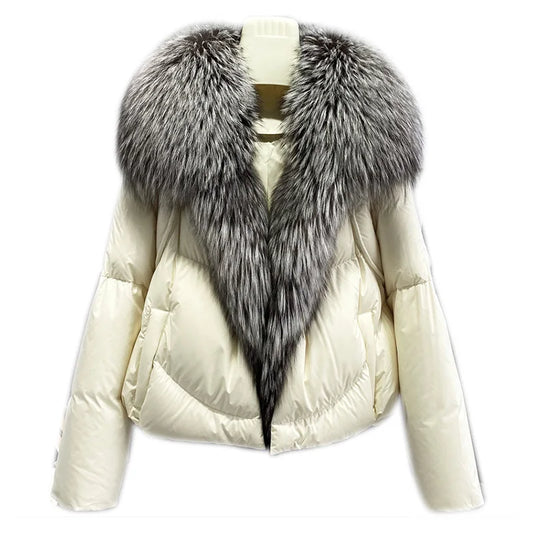 New Puffer Bubble Coat Fashion Winter Detachable Fox Fur Collar Women's White Duck Down Coats