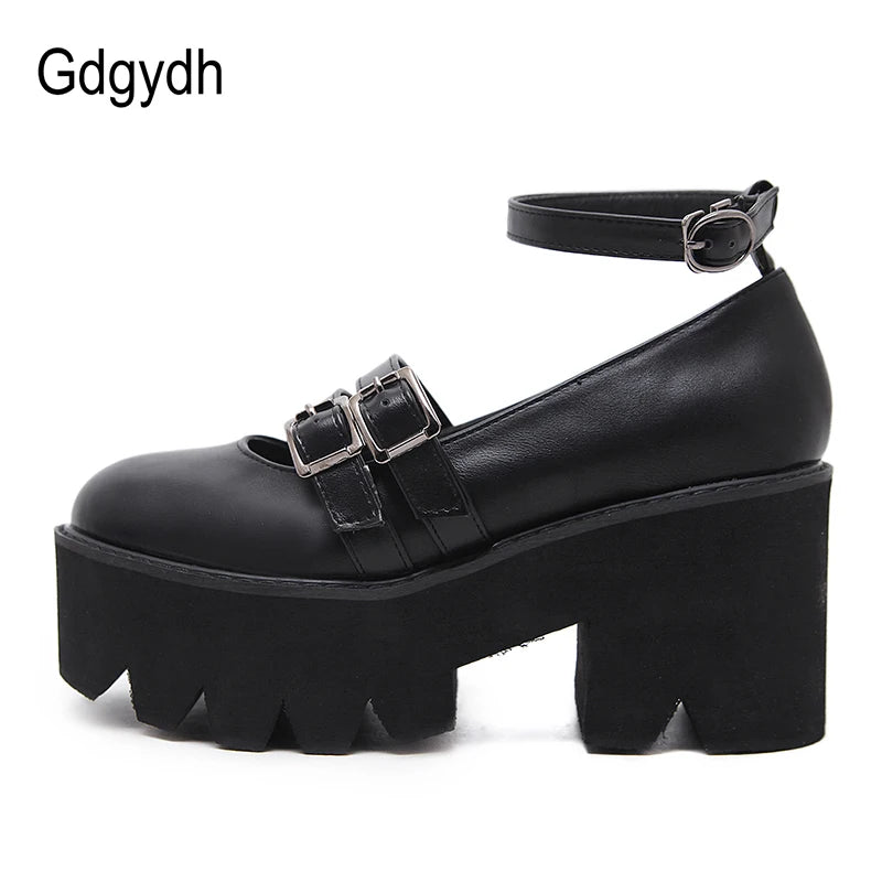 Womens Pump Shoes Ankle Strap High Chunky Heels Platform Shoes with Buckle