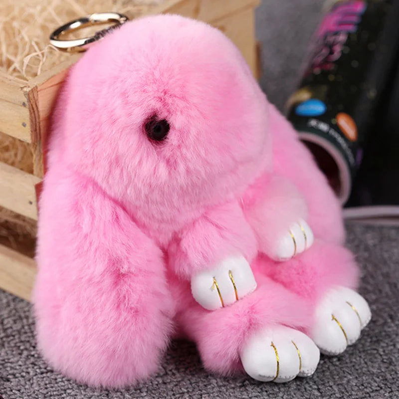 Fluffy Real Rabbit Fur Pompon Bunny Keychain Women Cute Girls Rabbit on Bag Trinket Jewelry New Year Toy Gift