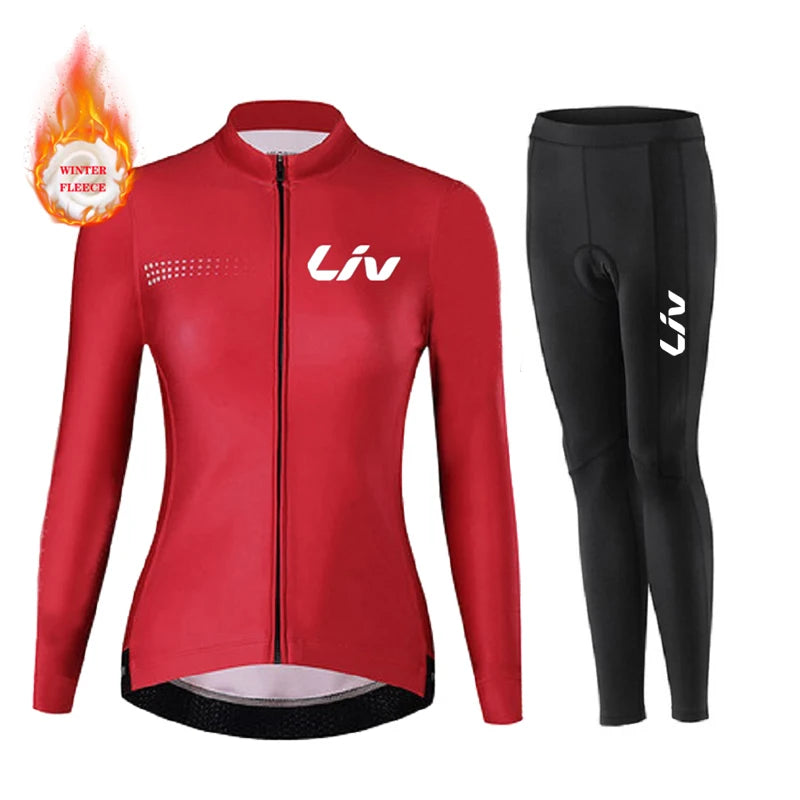 Women Winter Cycling Jersey Set Thermal Mountain Bike Cycling Wear Suit