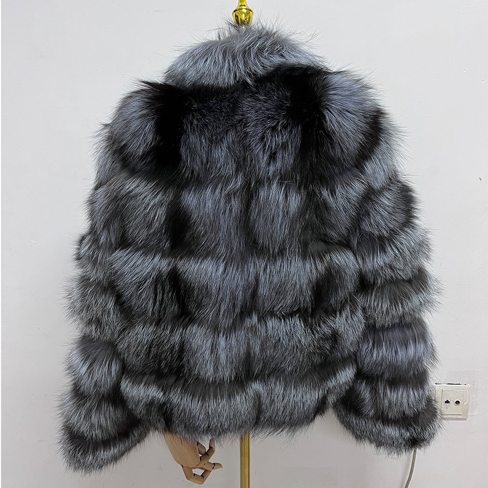 Ladies Winter Real Fox Fur Coat Luxury Silver Fox Fur Jacket With Best Quality Women Genuine Fox Fur Coats