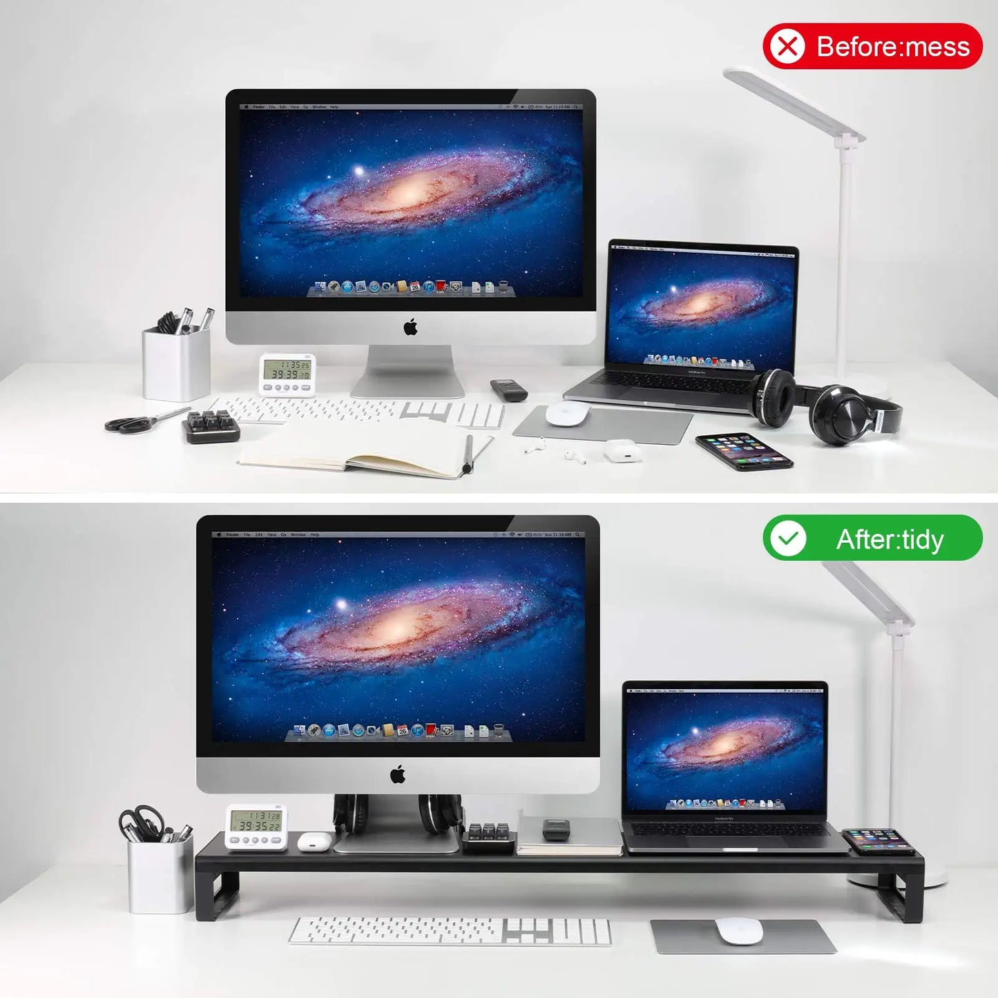 Monitor Desk Table Stand with USB Laptop Dual Monitor Stand Riser