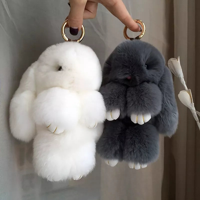 Fluffy Real Rabbit Fur Pompon Bunny Keychain Women Cute Girls Rabbit on Bag Trinket Jewelry New Year Toy Gift