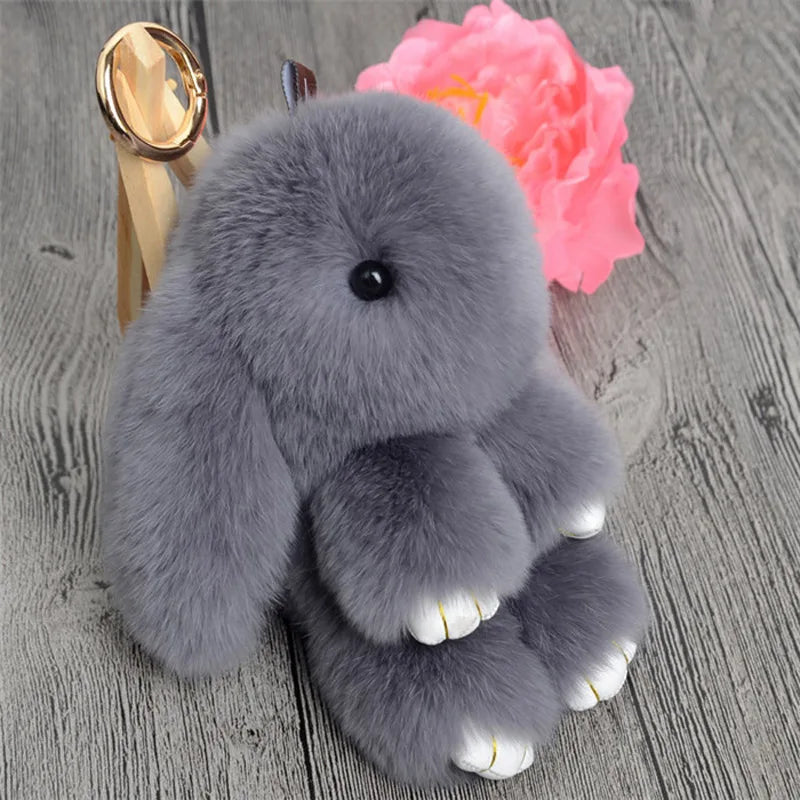 Fluffy Real Rabbit Fur Pompon Bunny Keychain Women Cute Girls Rabbit on Bag Trinket Jewelry New Year Toy Gift