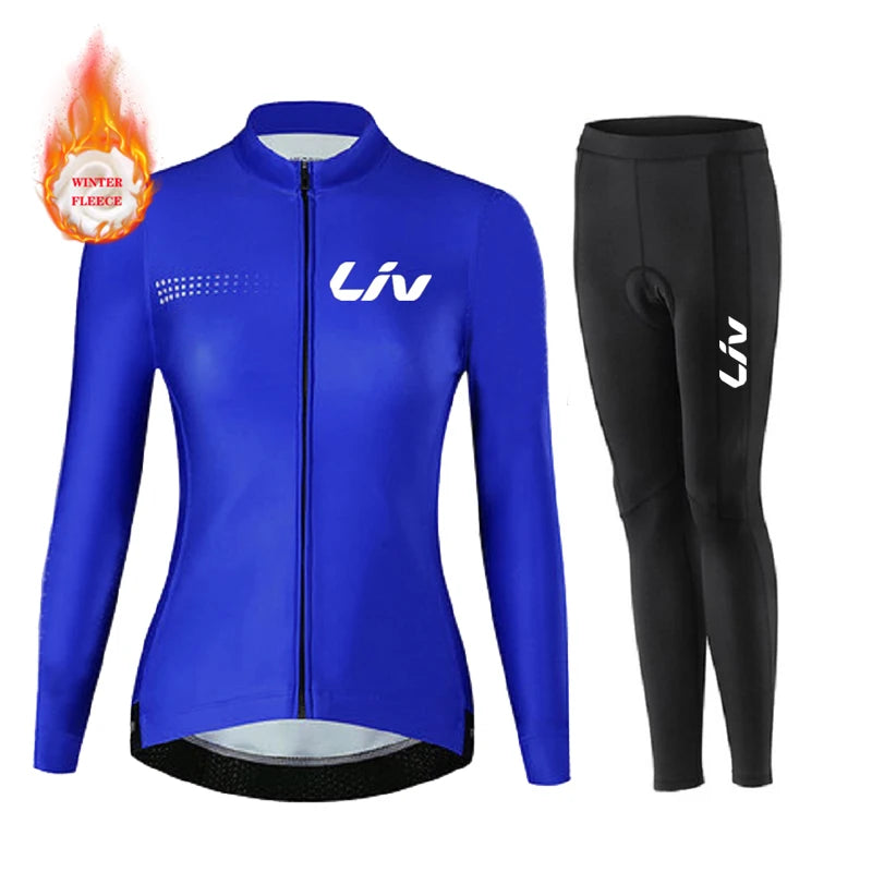 Women Winter Cycling Jersey Set Thermal Mountain Bike Cycling Wear Suit