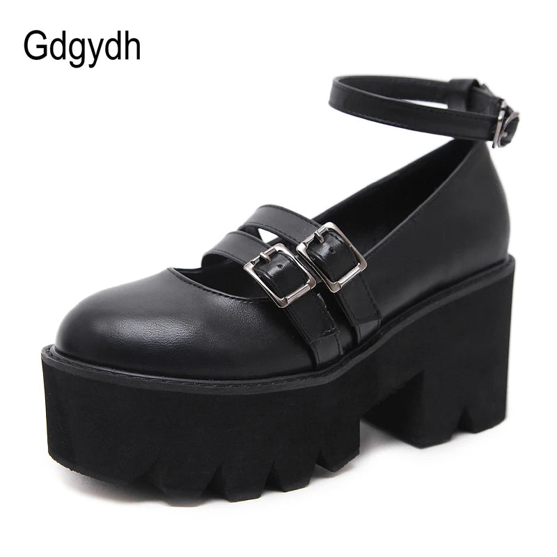 Womens Pump Shoes Ankle Strap High Chunky Heels Platform Shoes with Buckle